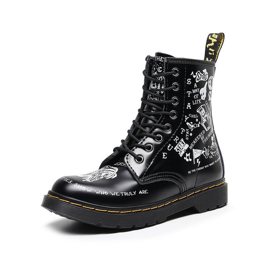 Personalisierte Leder-Skull-Boots – Graffiti-Design für Damen und Herren