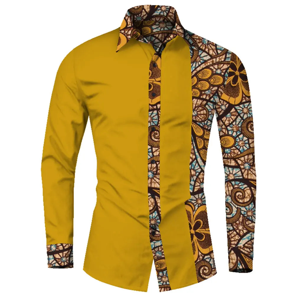 Afrikanische Herrenhemden – Elegantes Smart-Casual-Hemd mit traditionellem Patchwork-Design. Stilvoll und bequem aus hochwertiger Baumwolle gefertigt. Perfekt für Business, besondere Anlässe oder Freizeit.