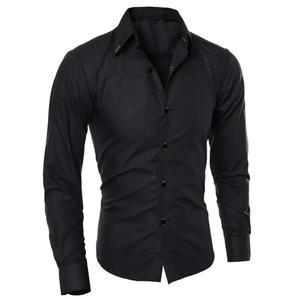 Herren Luxus Casual Social Hemd – Mit Revers, Langarm, Slim Fit, Einfarbig, Business Hemd für Herren