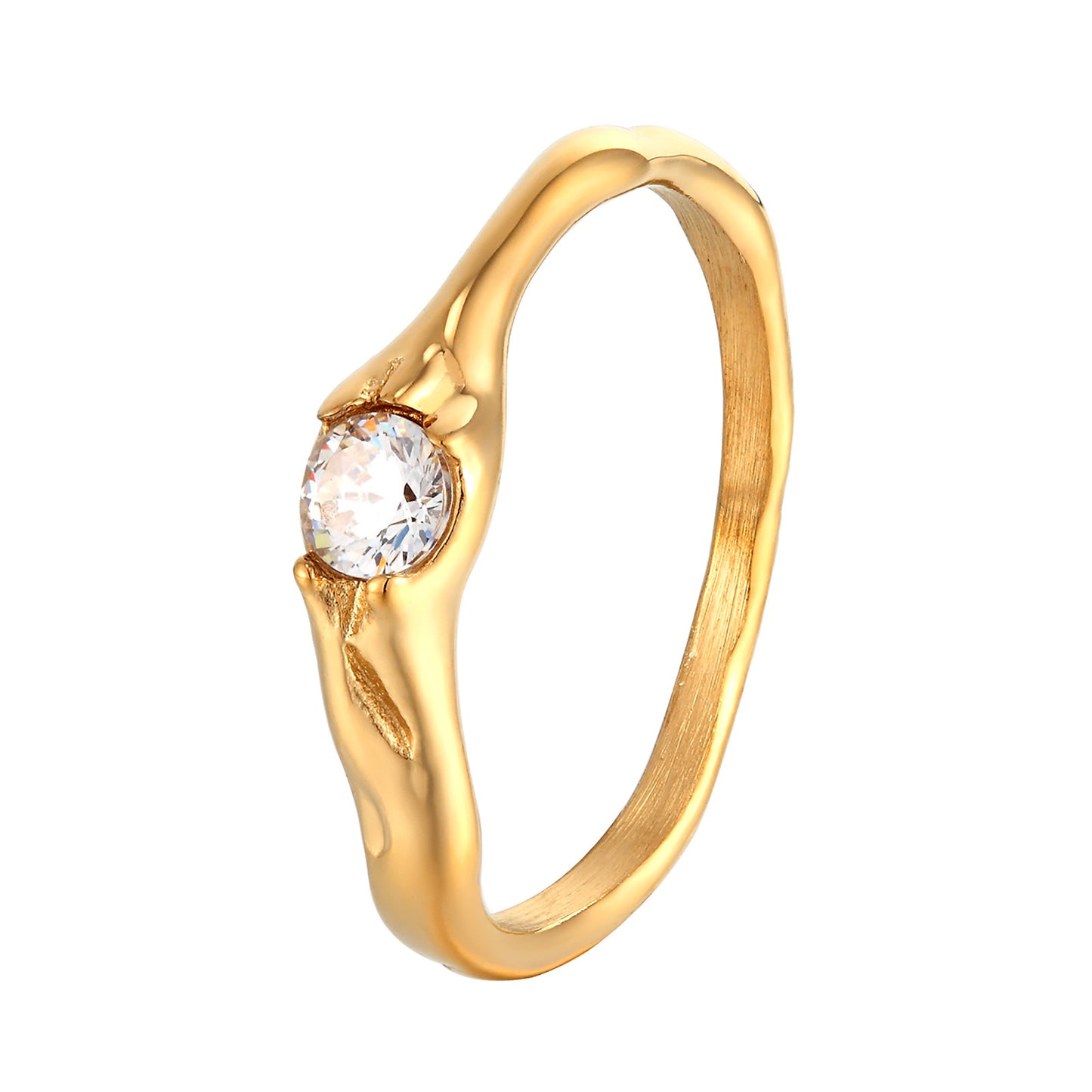 Goldener Titanstahl-Ring – Geometrisches Design für Damen