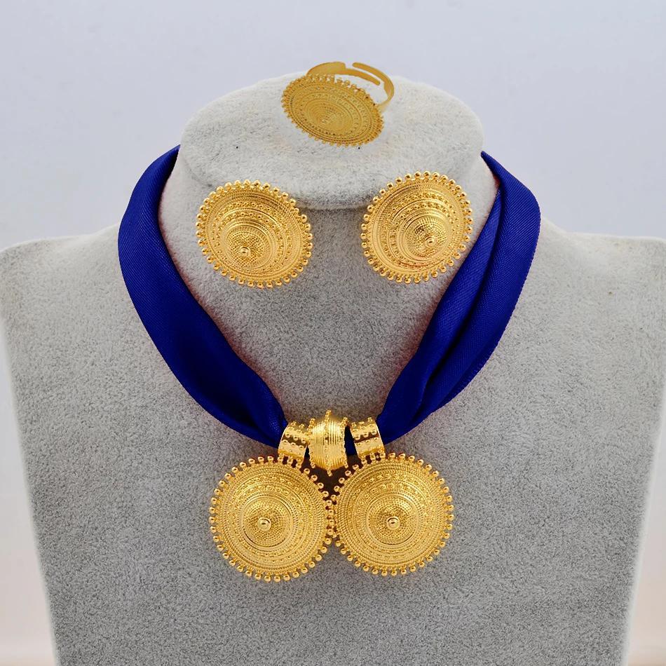 Conjunto de joyería para mujer etíope: diseño chapado en oro con elegancia atemporal