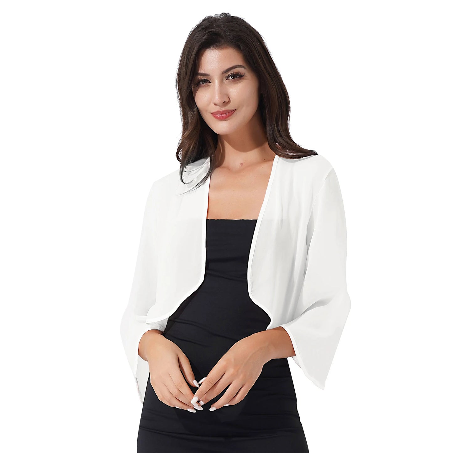 Damen Eleganter Rüschen-Bolero Shrug – Halbarm Chiffon Kurzjacke für Abendkleider, Hochzeiten und Partys