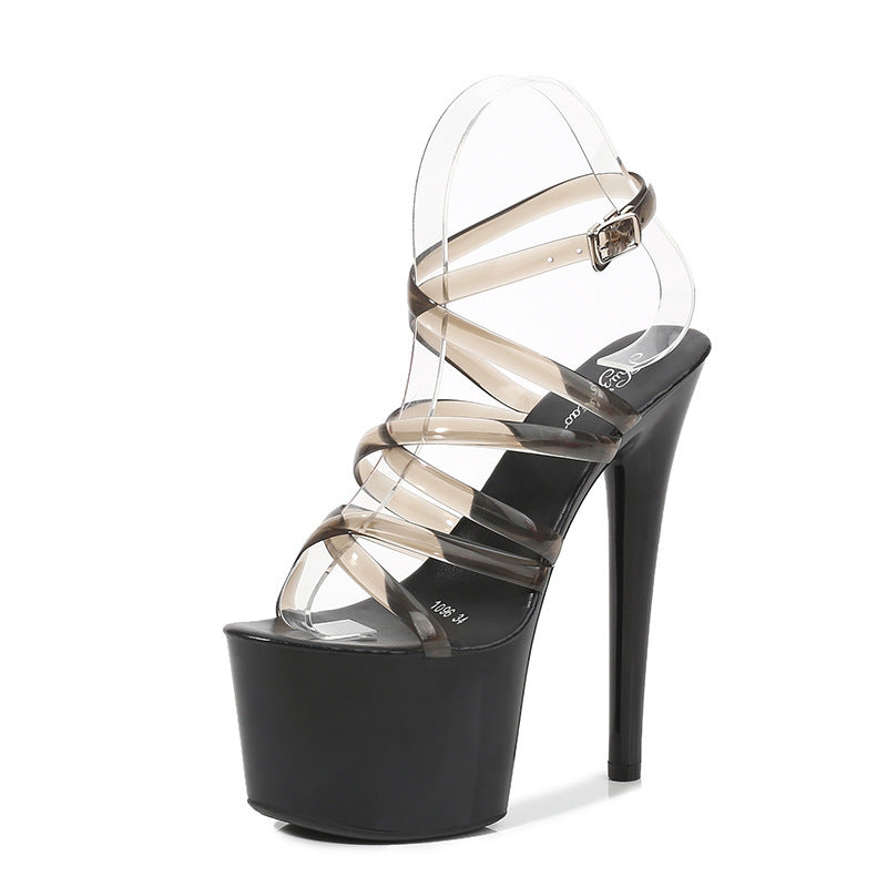 Extravagante High-Heel-Plateausandalen – Transparente Riemchen-Schuhe für Damen mit superhohem Absatz