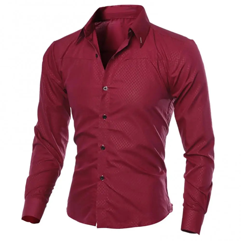 Herren Luxus Casual Social Hemd – Mit Revers, Langarm, Slim Fit, Einfarbig, Business Hemd für Herren