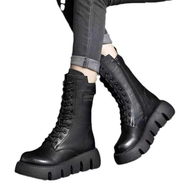 Retro Damenstiefel – Schnürstiefel mit Schnalle im Britischen Stil für Herbst und Winter