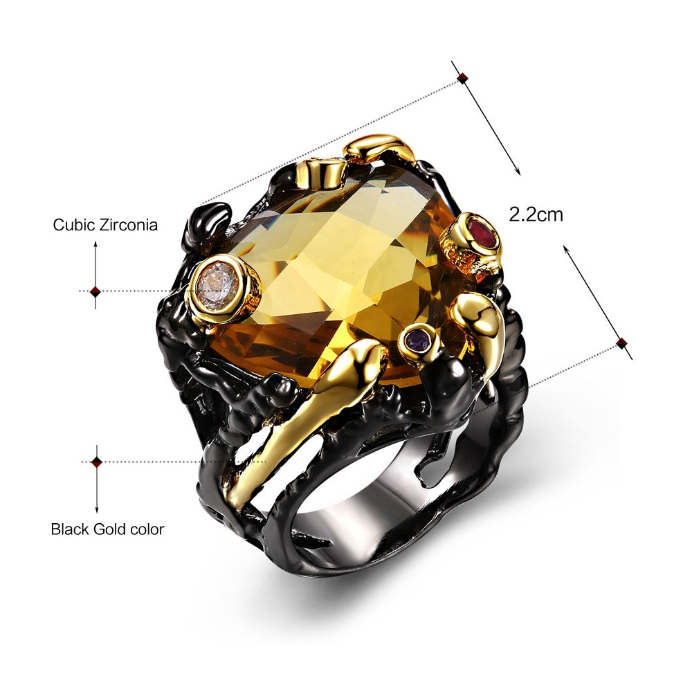 Modischer Schwarz-Gold Zirkonia-Ring – Tropfenförmige Eleganz