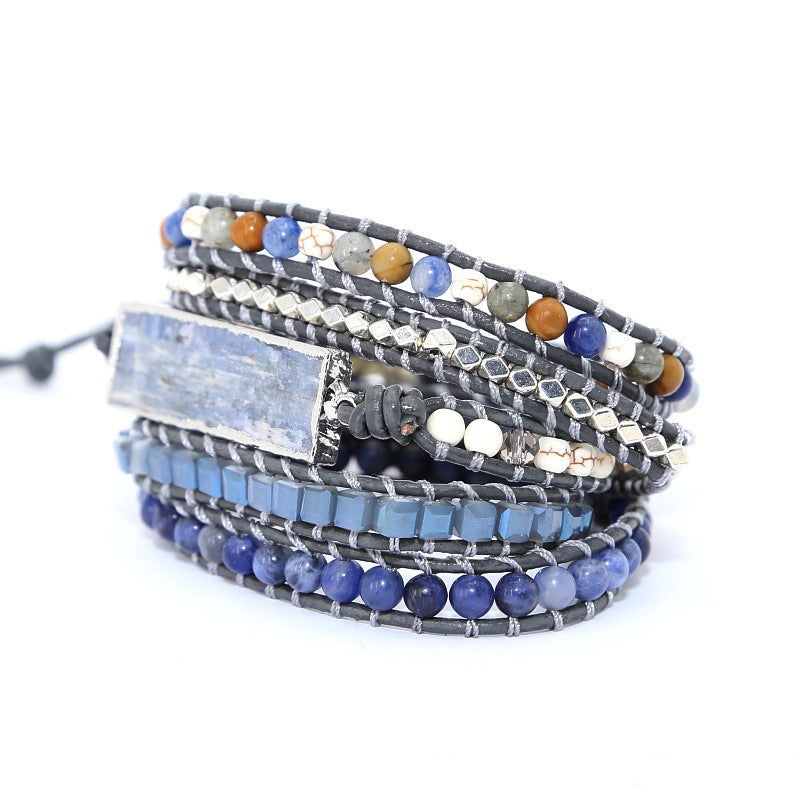 Naturblaues, handgewebtes Lederarmband – Europäisch-Amerikanischer Stil