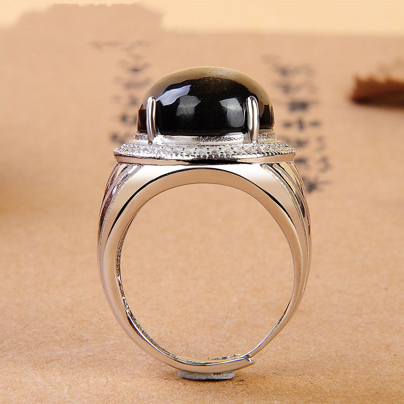 S925 Silberring mit Naturgold-Obsidian – Maskulines Design für Herren