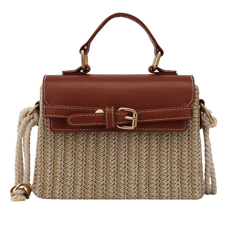 Elegante Damen-Handtasche aus Rattan und Leder – Perfekt für Alltag und Freizeit