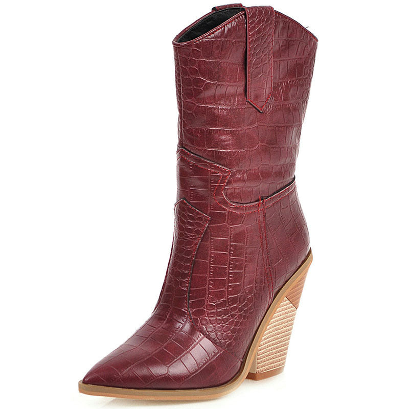 Damen Trend-Boots – Hohe Keilabsatz-Stiefel mit Fischschuppen-Optik