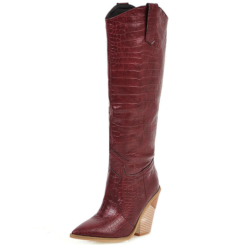 Damen Trend-Boots – Hohe Keilabsatz-Stiefel mit Fischschuppen-Optik