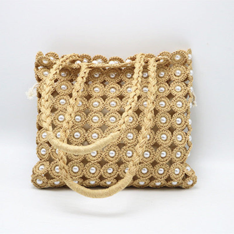 Elegante Damen-Woven-Handtasche mit Perlen-Detail – Stilvolles Design für jeden Anlass