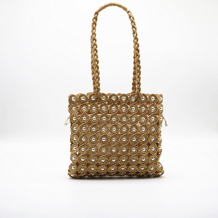 Elegante Damen-Woven-Handtasche mit Perlen-Detail – Stilvolles Design für jeden Anlass