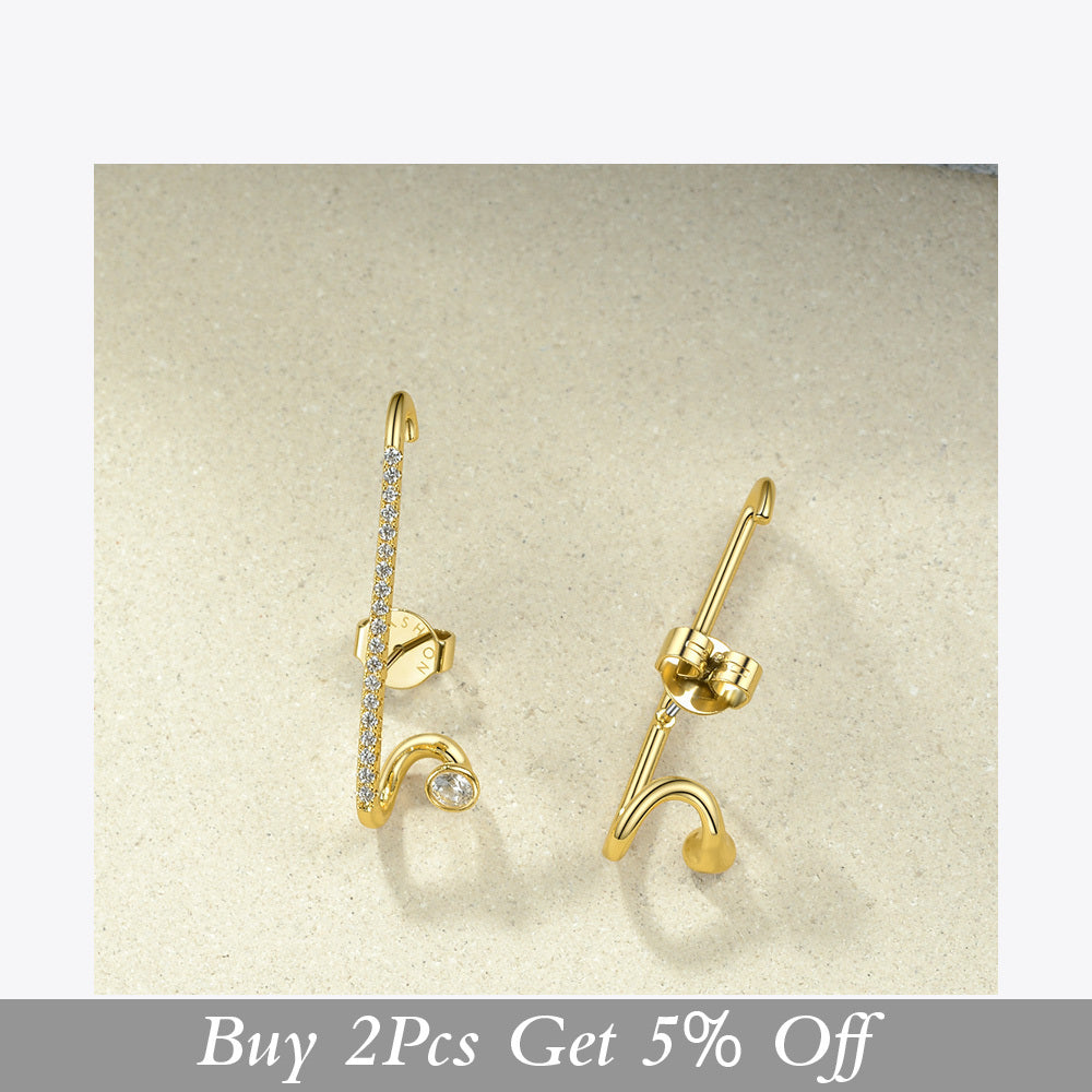 18K Gold Plated Brass Stud Earrings in European and American Design with Geometric Arrangement of Small Diamonds