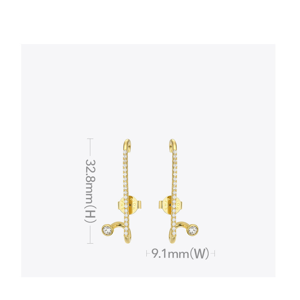 18K Gold Plated Brass Stud Earrings in European and American Design with Geometric Arrangement of Small Diamonds