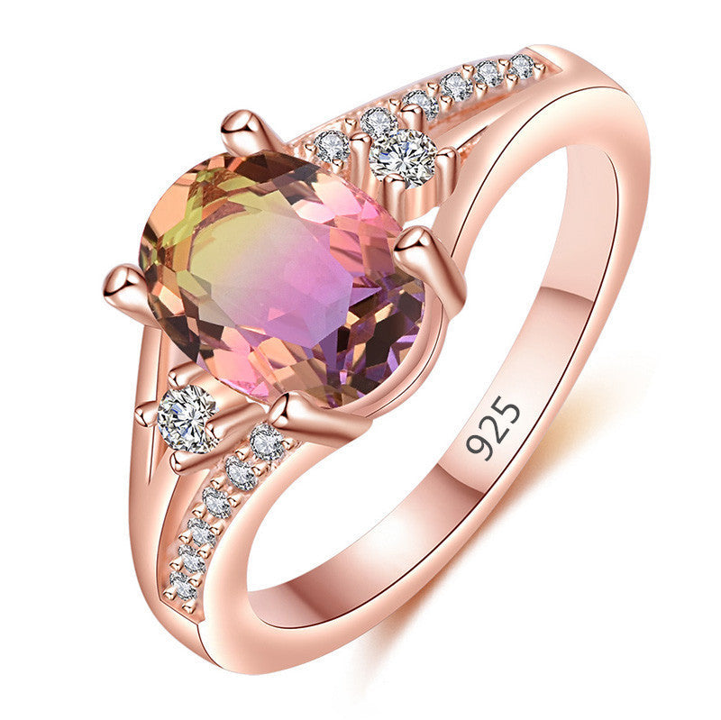 Vergoldeter Kristallring mit Quadratdiamant – Eleganz in Roségold und Opal