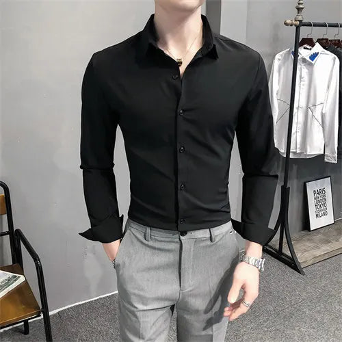 Helles Rotes Langarmhemd Herrenmode Slim Fit Hemden Weiße, Blaue, Graue Herren Tops Schwarzes, Lilanes, Grünes Kleid Camisa Männlich Chemise