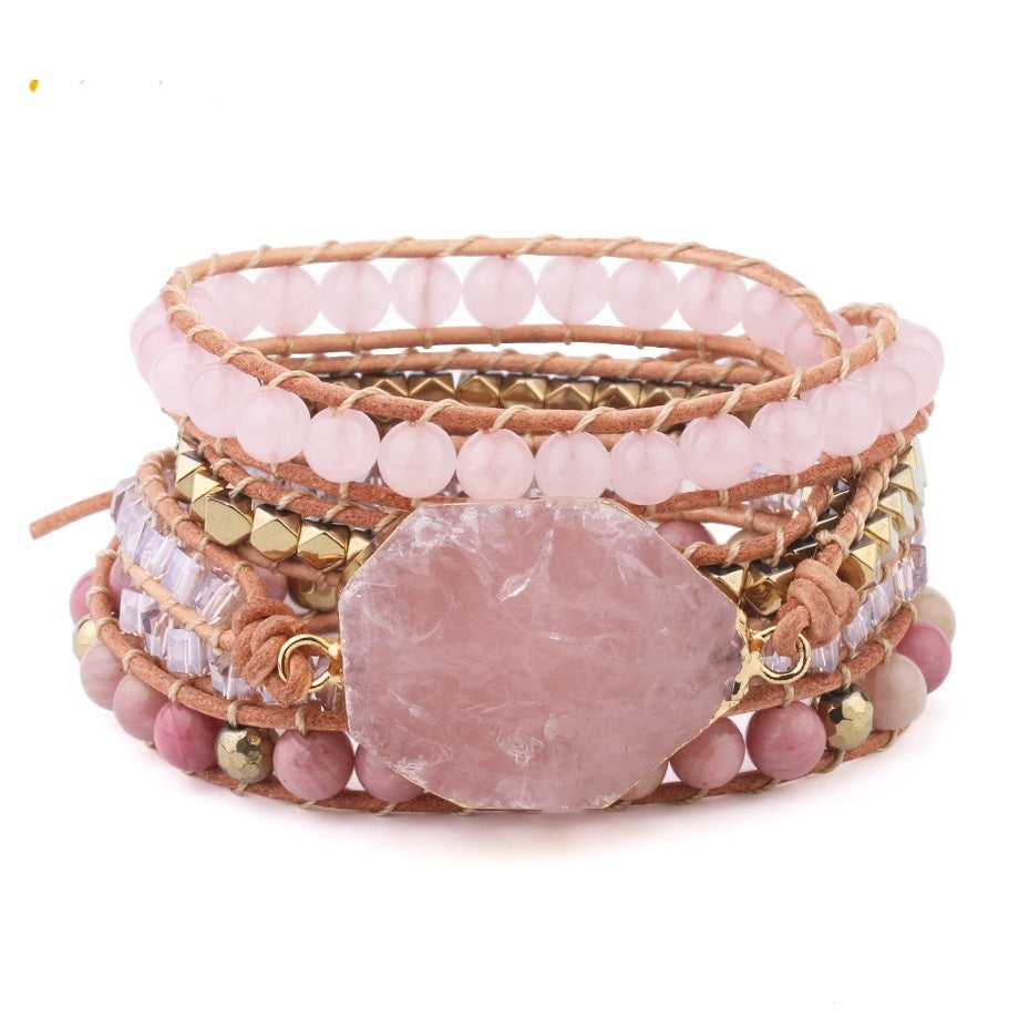 Roséquarz Wickelarmband – Boho-Stil mit Natürlichem Edelstein