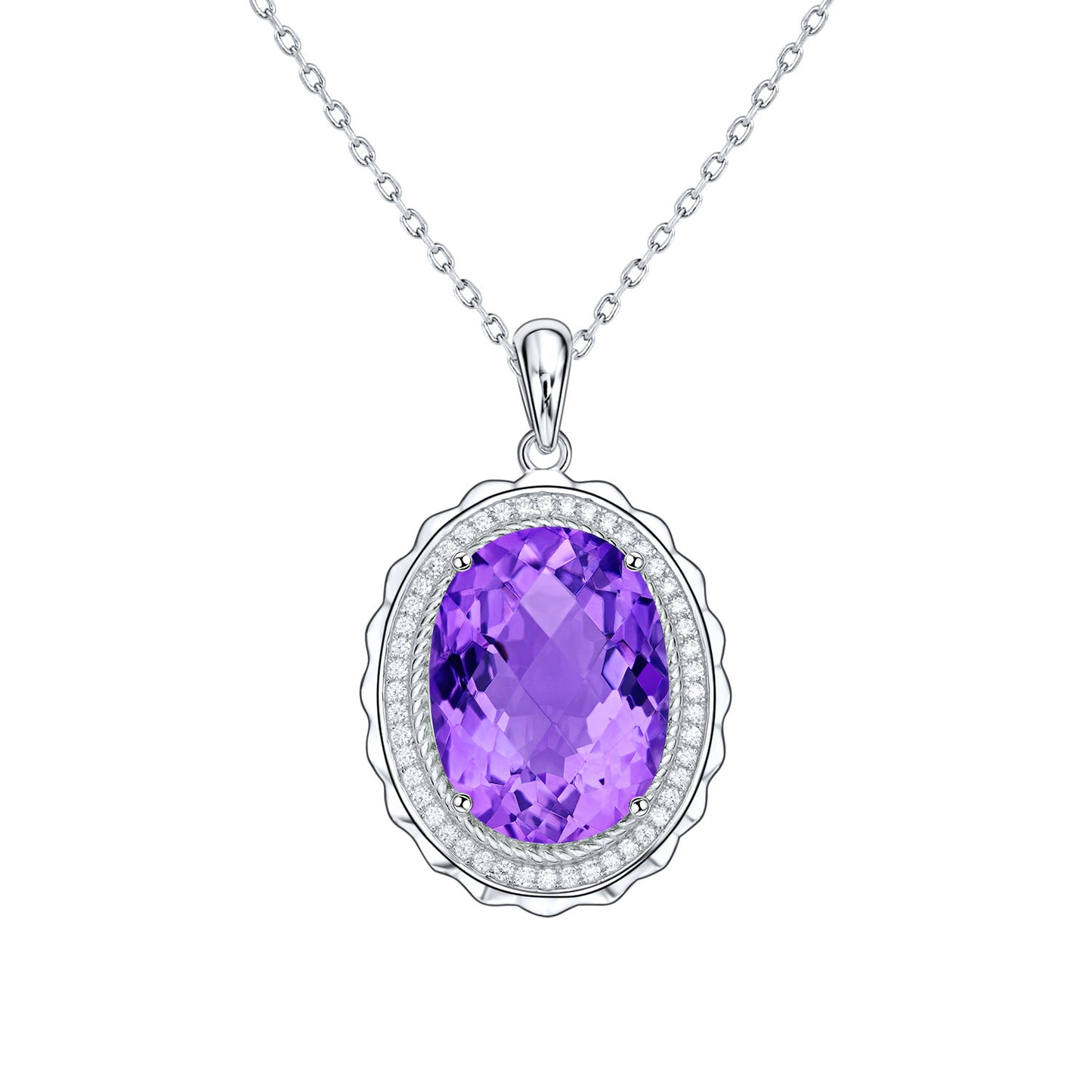 Luxuriöse S925 Silber Halskette mit ovalem Amethyst-Anhänger – Eleganz für besondere Anlässe