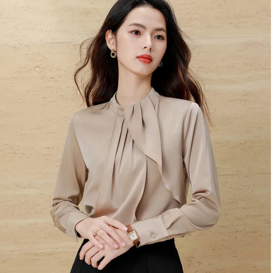 Elegante Damenbluse mit Rüschen – Langarm-Chiffonshirt für Büro und Alltag