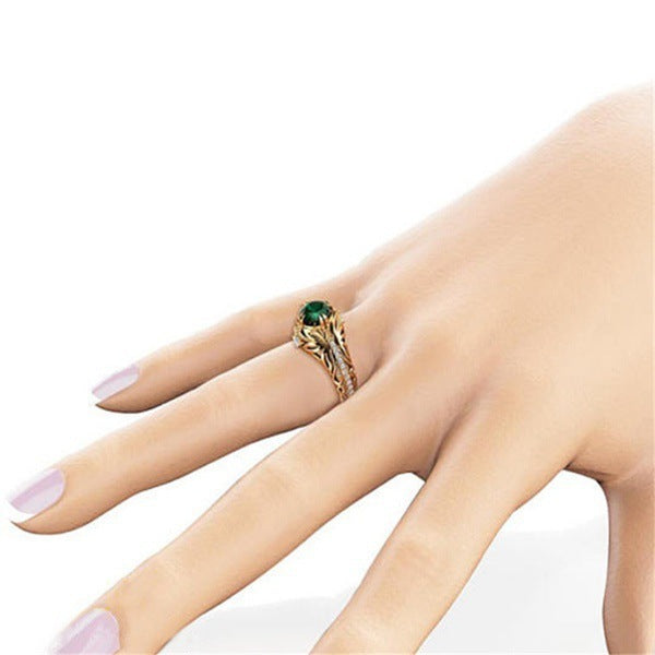 14K Vergoldeter Smaragd-Ring – Blumendesign für Eleganz und Stil