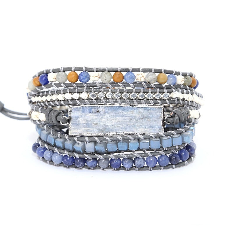 Naturblaues, handgewebtes Lederarmband – Europäisch-Amerikanischer Stil