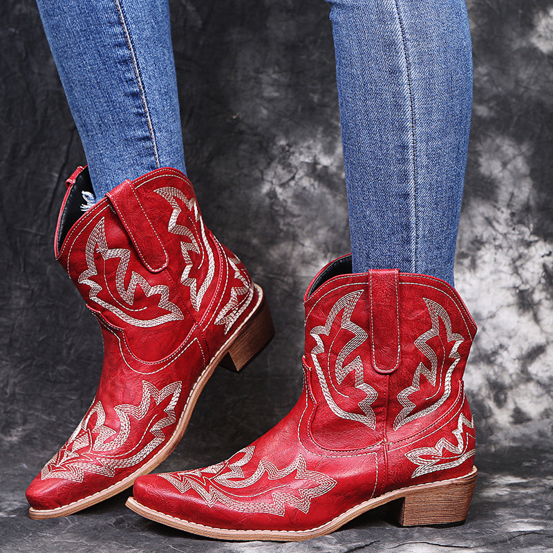 Damen Cowboy-Stiefel – Bestickte Westernstiefel mit Keilabsatz