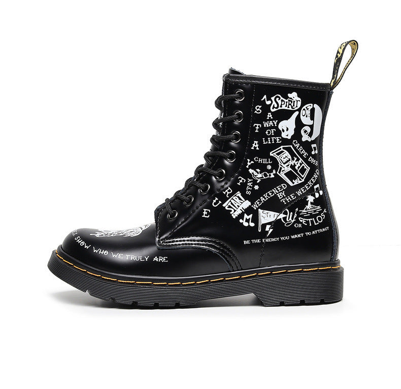 Personalisierte Leder-Skull-Boots – Graffiti-Design für Damen und Herren