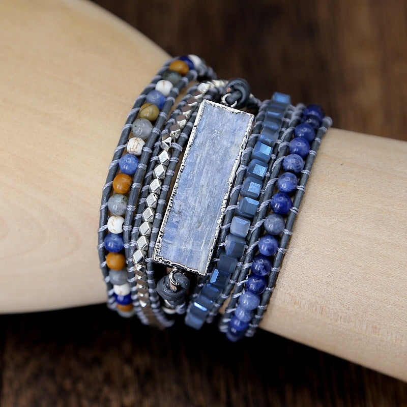 Naturblaues, handgewebtes Lederarmband – Europäisch-Amerikanischer Stil