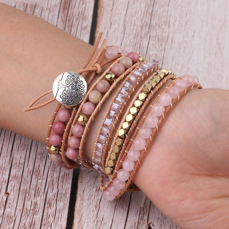 Roséquarz Wickelarmband – Boho-Stil mit Natürlichem Edelstein