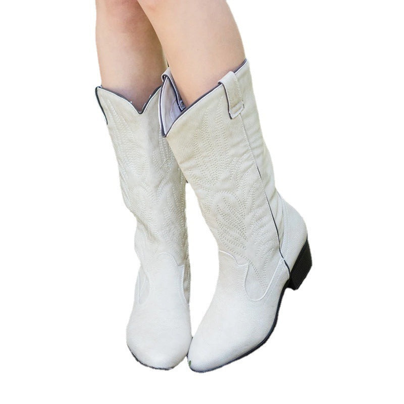 Damen Western Cowboy Boots – Modische Stiefel mit spitzer Zehenform und mittlerem Schaft