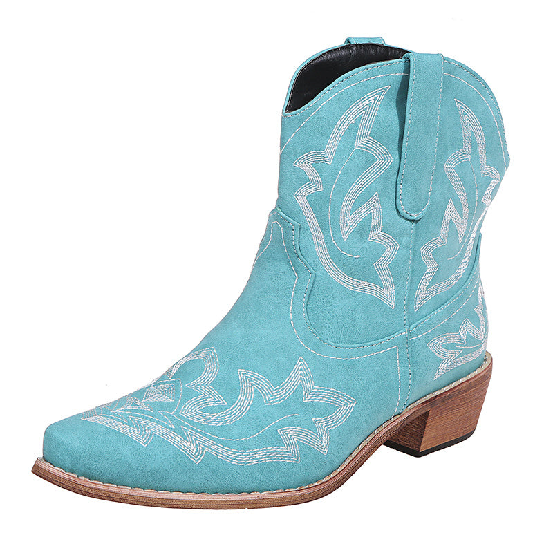 Damen Cowboy-Stiefel – Bestickte Westernstiefel mit Keilabsatz