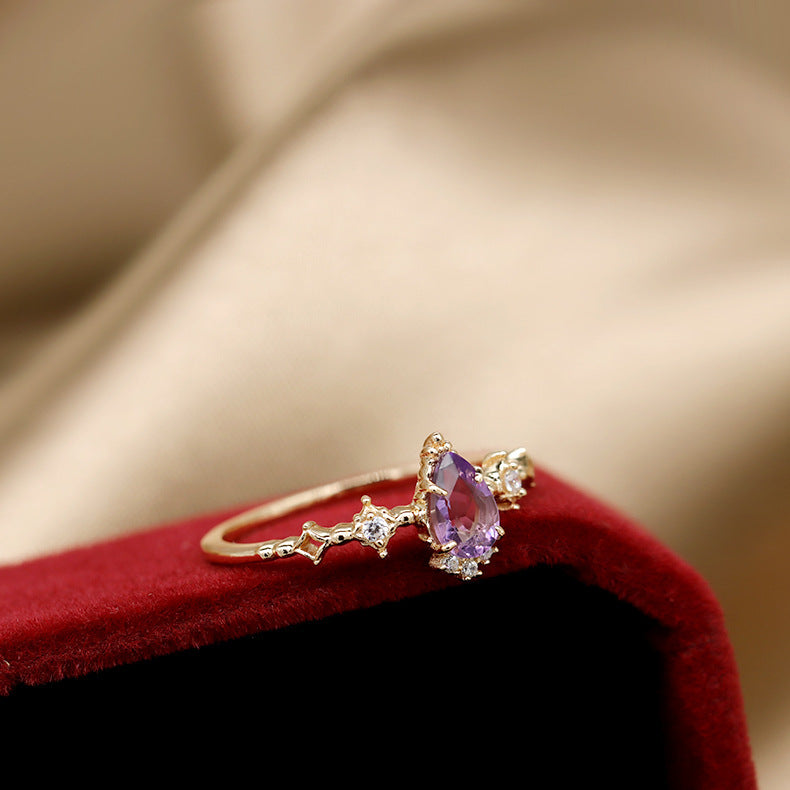 S925 Vergoldeter Amethyst-Ring – Eleganz in Tropfenform