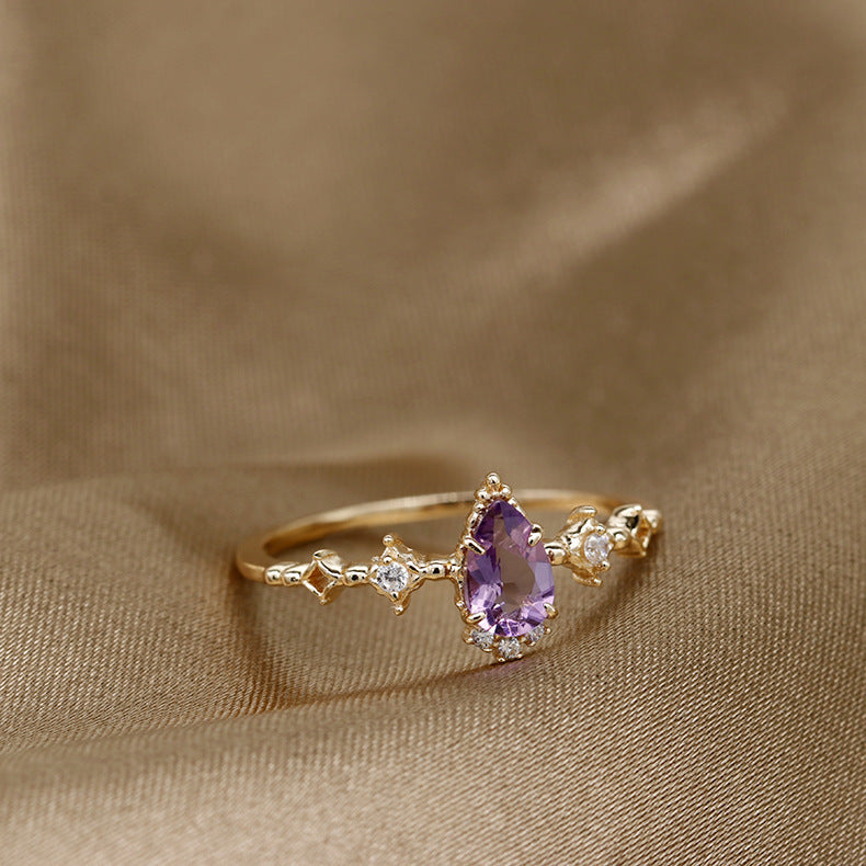 S925 Vergoldeter Amethyst-Ring – Eleganz in Tropfenform