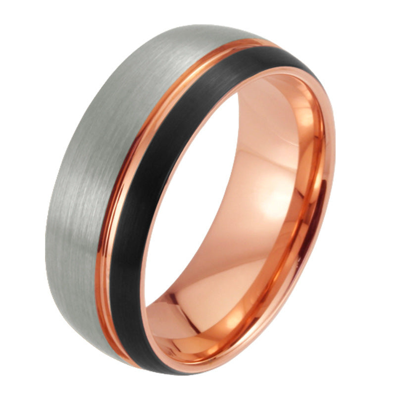 Anillo de oro de tungsteno para hombre: diseño ancho con efecto de oro rosa