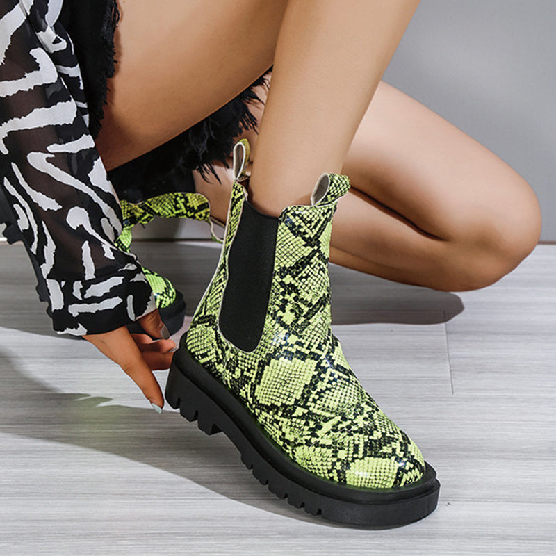 Snakeskin Ankle Boots Slip On Platform Shoes Women