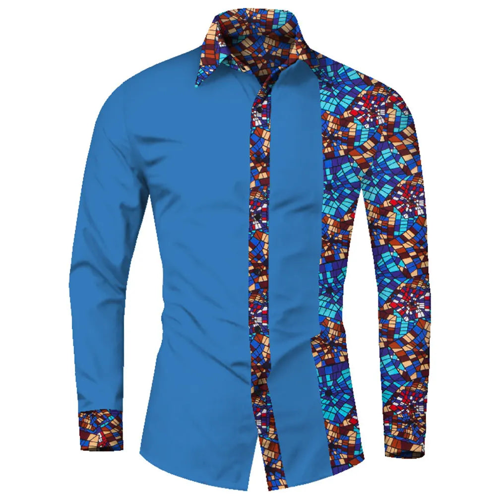 Afrikanische Herrenhemden – Elegantes Smart-Casual-Hemd mit traditionellem Patchwork-Design. Stilvoll und bequem aus hochwertiger Baumwolle gefertigt. Perfekt für Business, besondere Anlässe oder Freizeit.