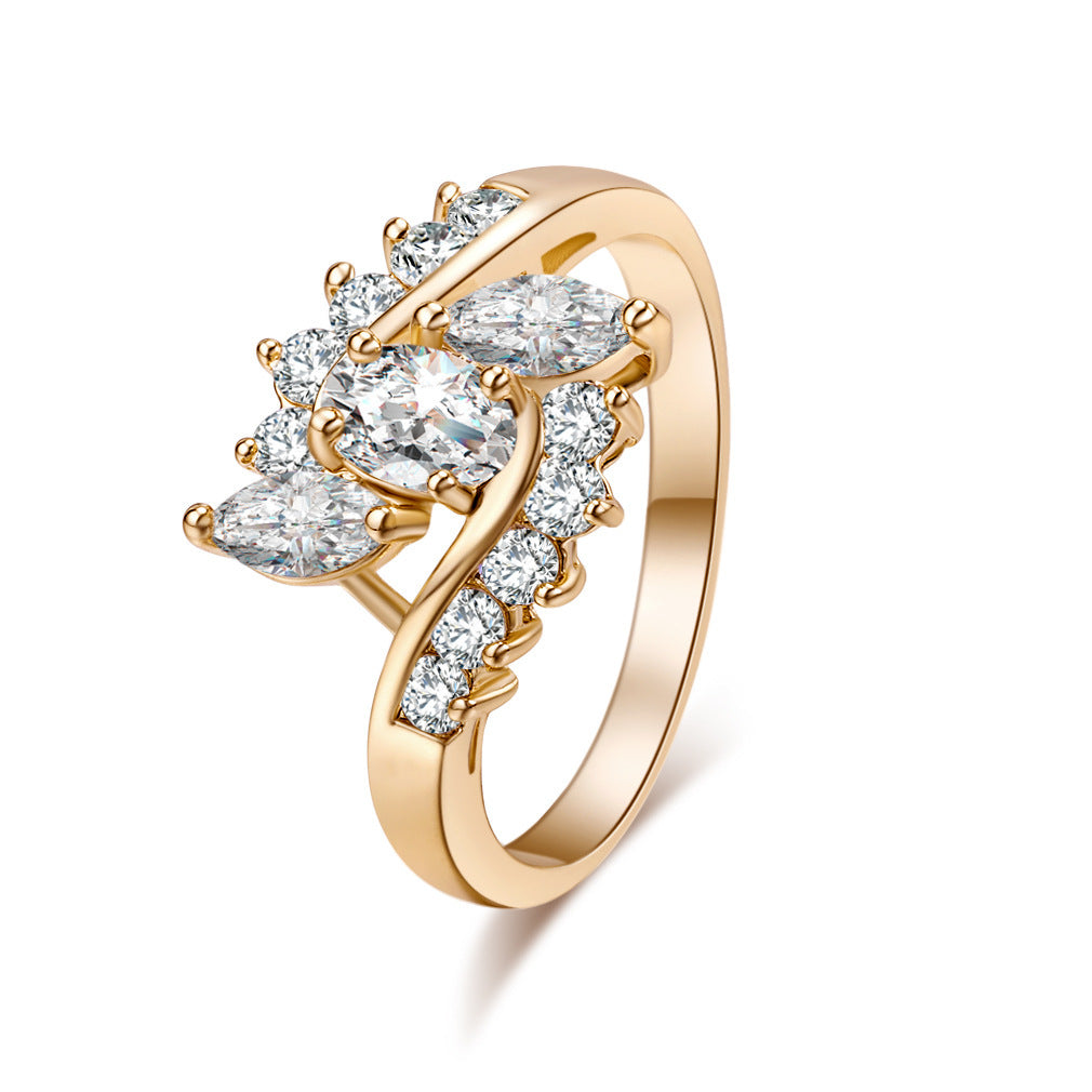 8K Echtgold-Plattierter Zirkonia-Blumenring – Eleganz im europäischen und amerikanischen Stil