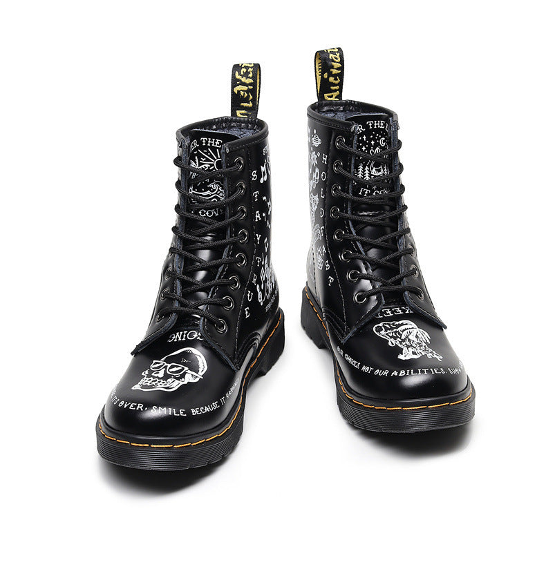 Personalisierte Leder-Skull-Boots – Graffiti-Design für Damen und Herren