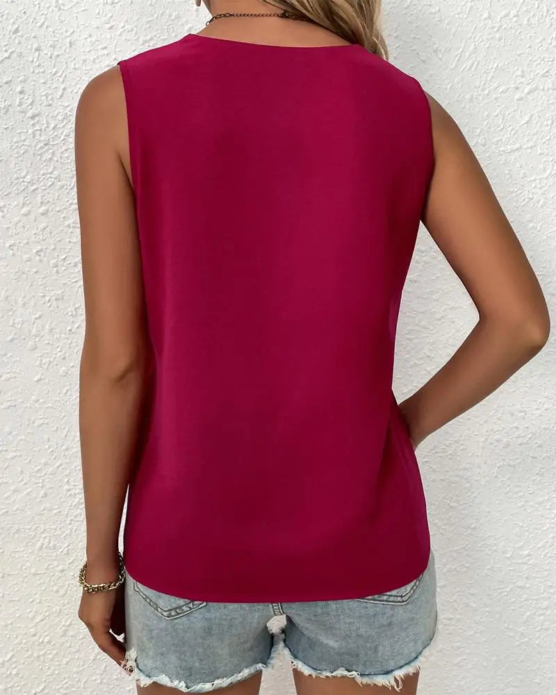 Damen-Top mit V-Ausschnitt und Spitzendetails – Sommerliches, ärmelloses Design