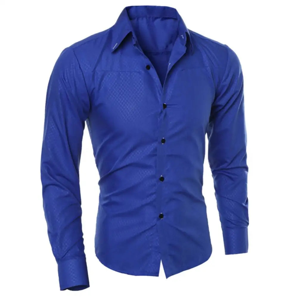 Herren Luxus Casual Social Hemd – Mit Revers, Langarm, Slim Fit, Einfarbig, Business Hemd für Herren