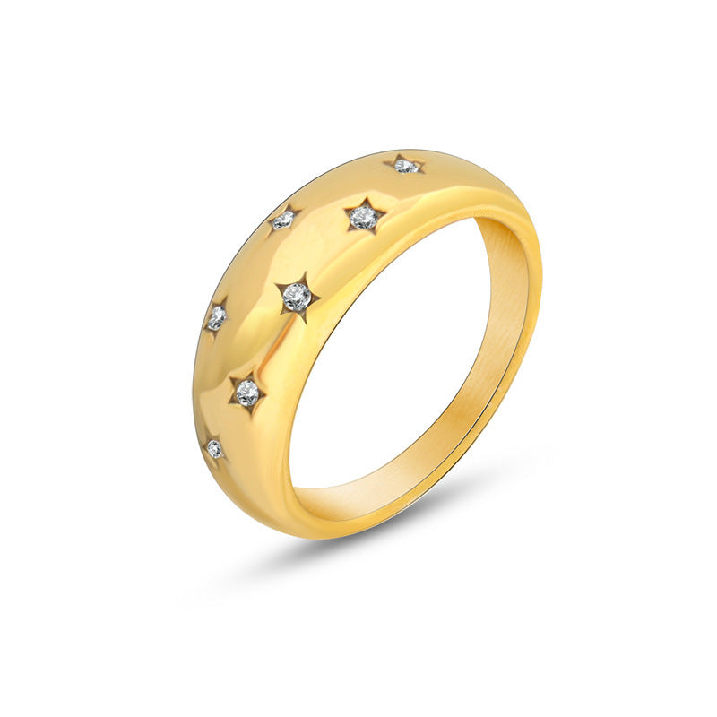 18K Vergoldeter Zirkonia-Ring aus Titanstahl – Geometrische Eleganz für Damen