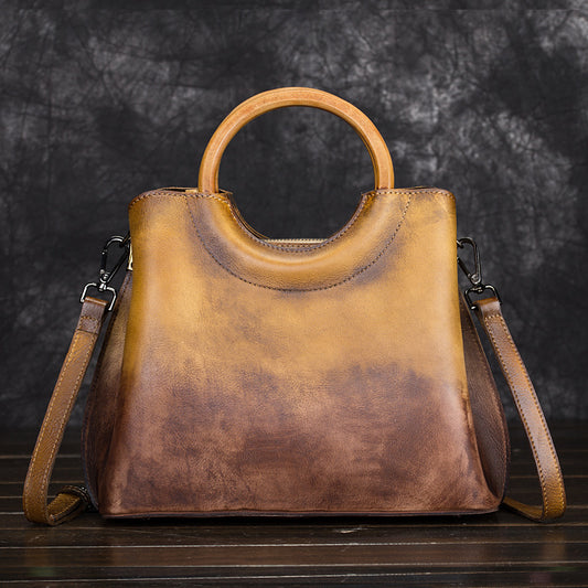 Handbemalte Damen-Lederhandtasche – Vintage-Stil mit Retro-Charme und Kunsthandwerk