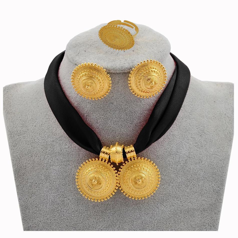 Conjunto de joyería para mujer etíope: diseño chapado en oro con elegancia atemporal