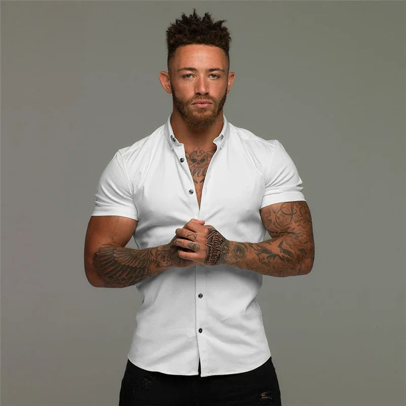 Herrenmode Sommerhemd: Klassisches Slim Fit Kurzarmhemd für Freizeit, Business und Hipster-Look