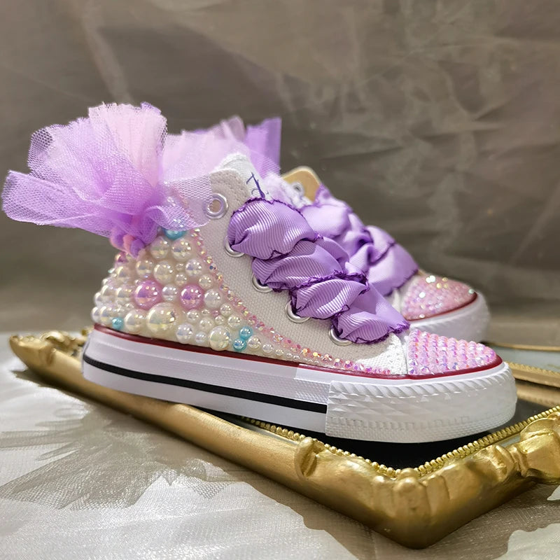 Symphony Girl Mesh-Blumen – Handgemachte Bling-Sneaker für besondere Anlässe