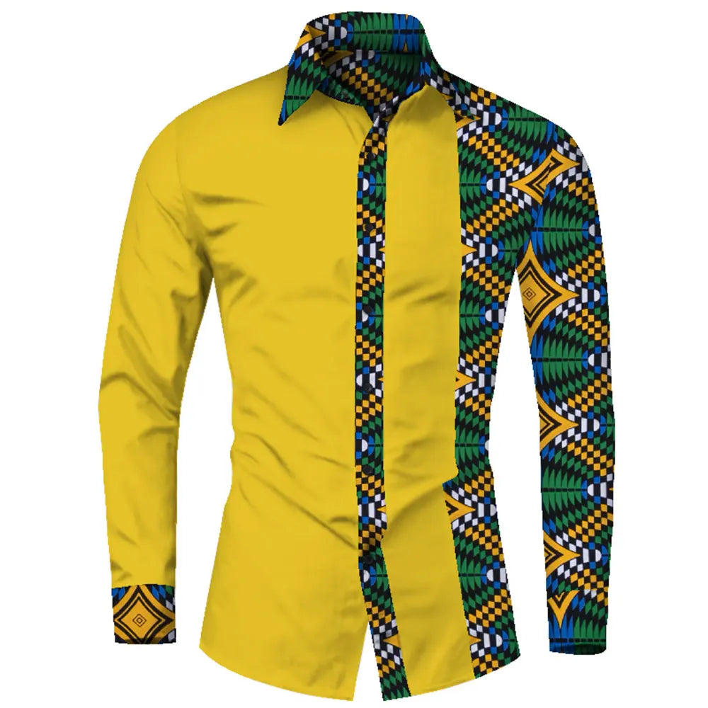 Afrikanische Herrenhemden – Elegantes Smart-Casual-Hemd mit traditionellem Patchwork-Design. Stilvoll und bequem aus hochwertiger Baumwolle gefertigt. Perfekt für Business, besondere Anlässe oder Freizeit.