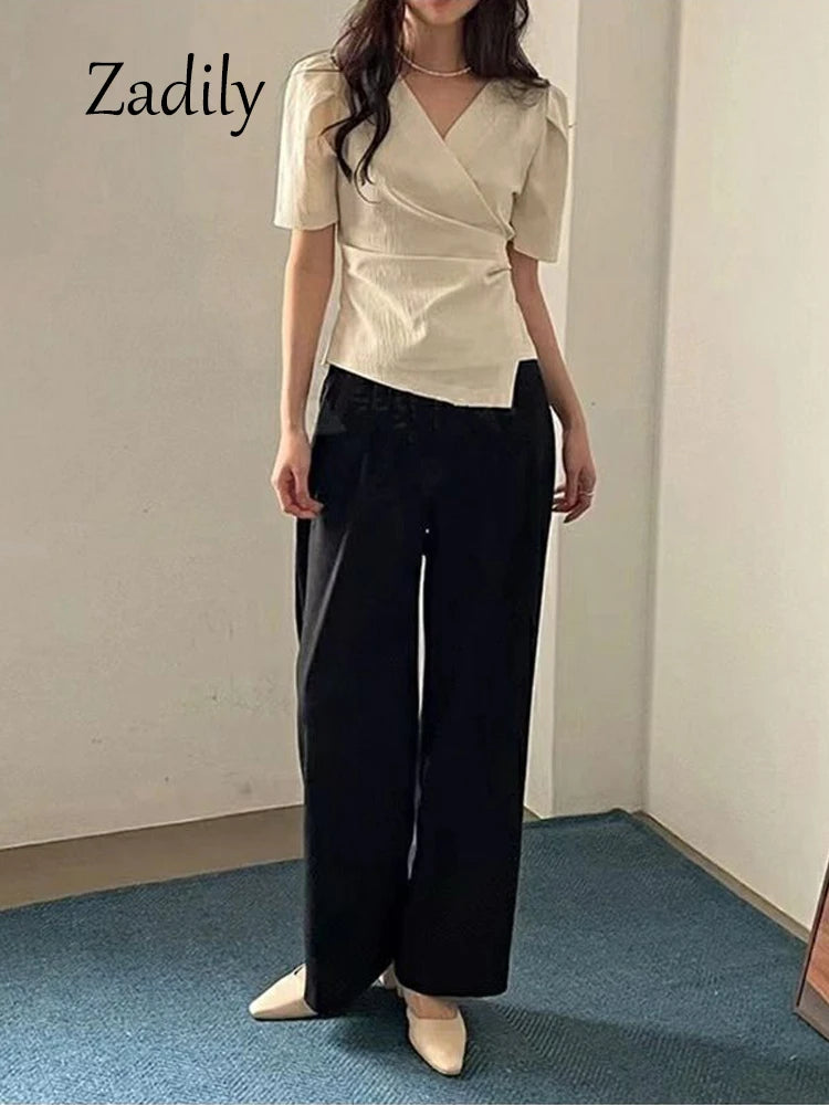 Elegante Sommerbluse für Damen – Asymmetrischer Schnitt im Koreanischen Stil