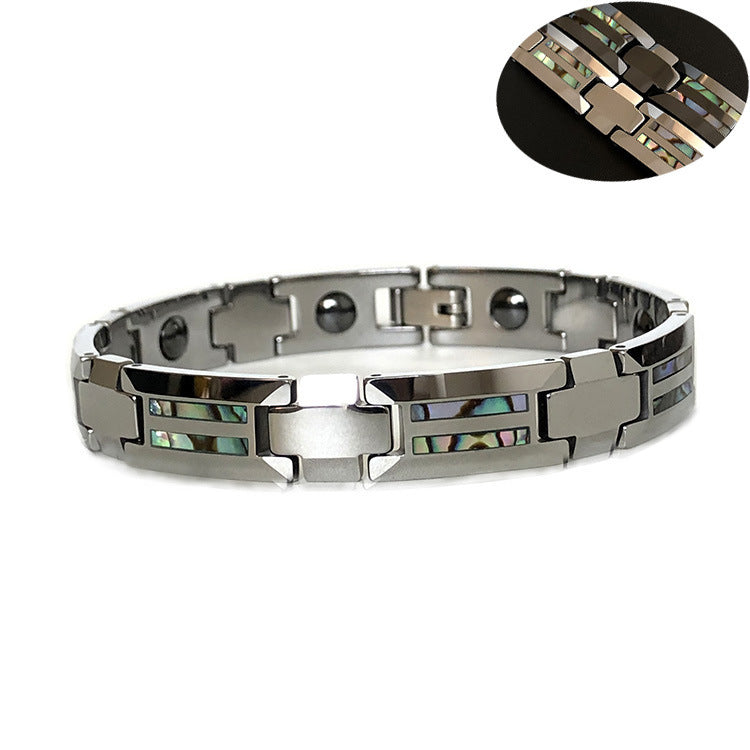 Tungsten-Gold-Armband mit Keramik und Farbmuscheleinlage – Modern und Kratzfest