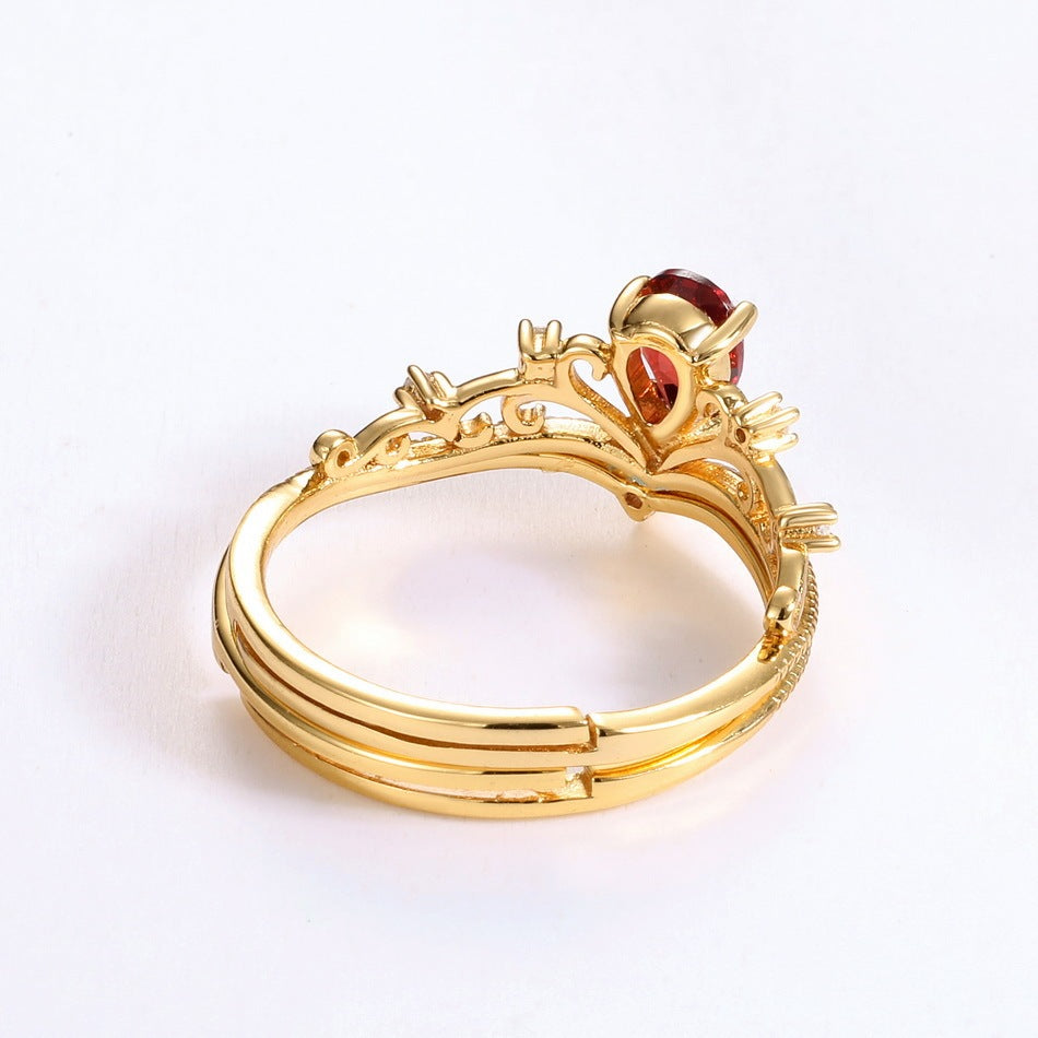 14K Gold Granat-Ring im Japanischen Palast-Retro-Stil – Eleganz für Mädchen